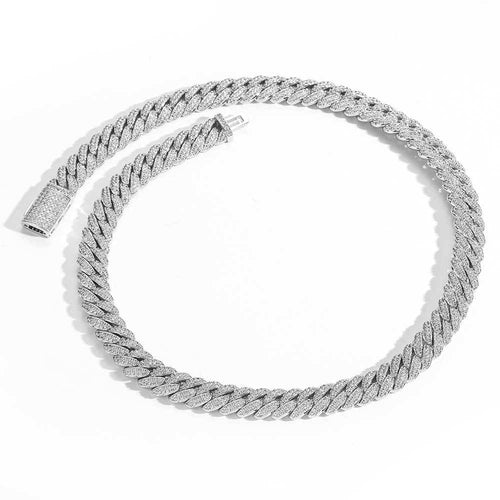 10mm Double Row Moissanite Cuban Necklace 925 Silver Gubanlink