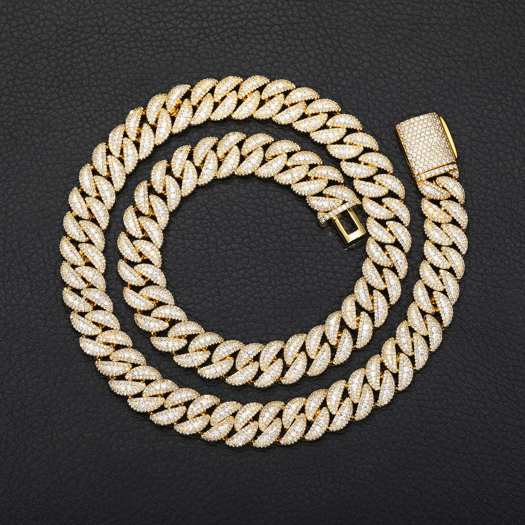 16mm Gold Plate Three-row Zircon bubble Cuban Chain