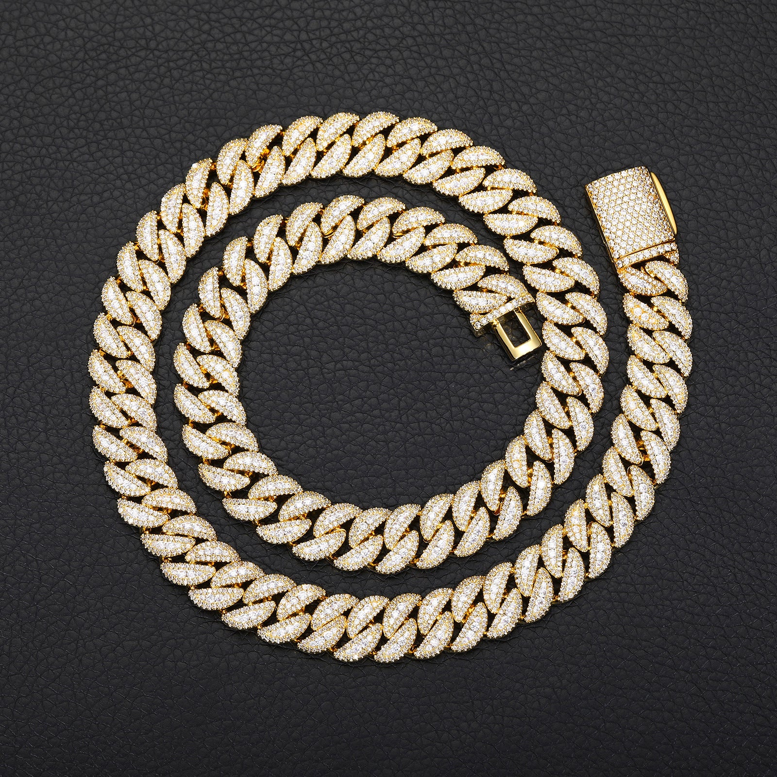 16mm Gold Plate Three-row Zircon bubble Cuban Chain