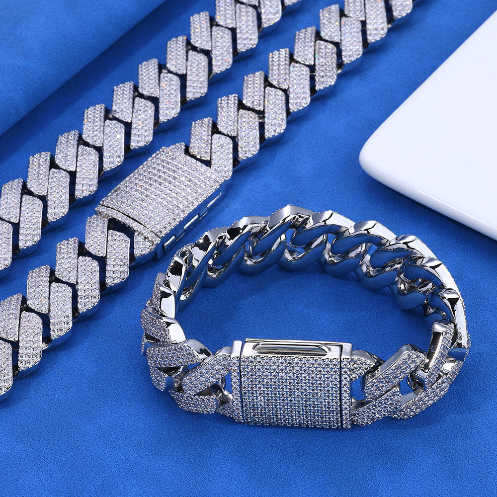 20mm S925 silver moissanite three-row diamond diamond Cuban bracelet