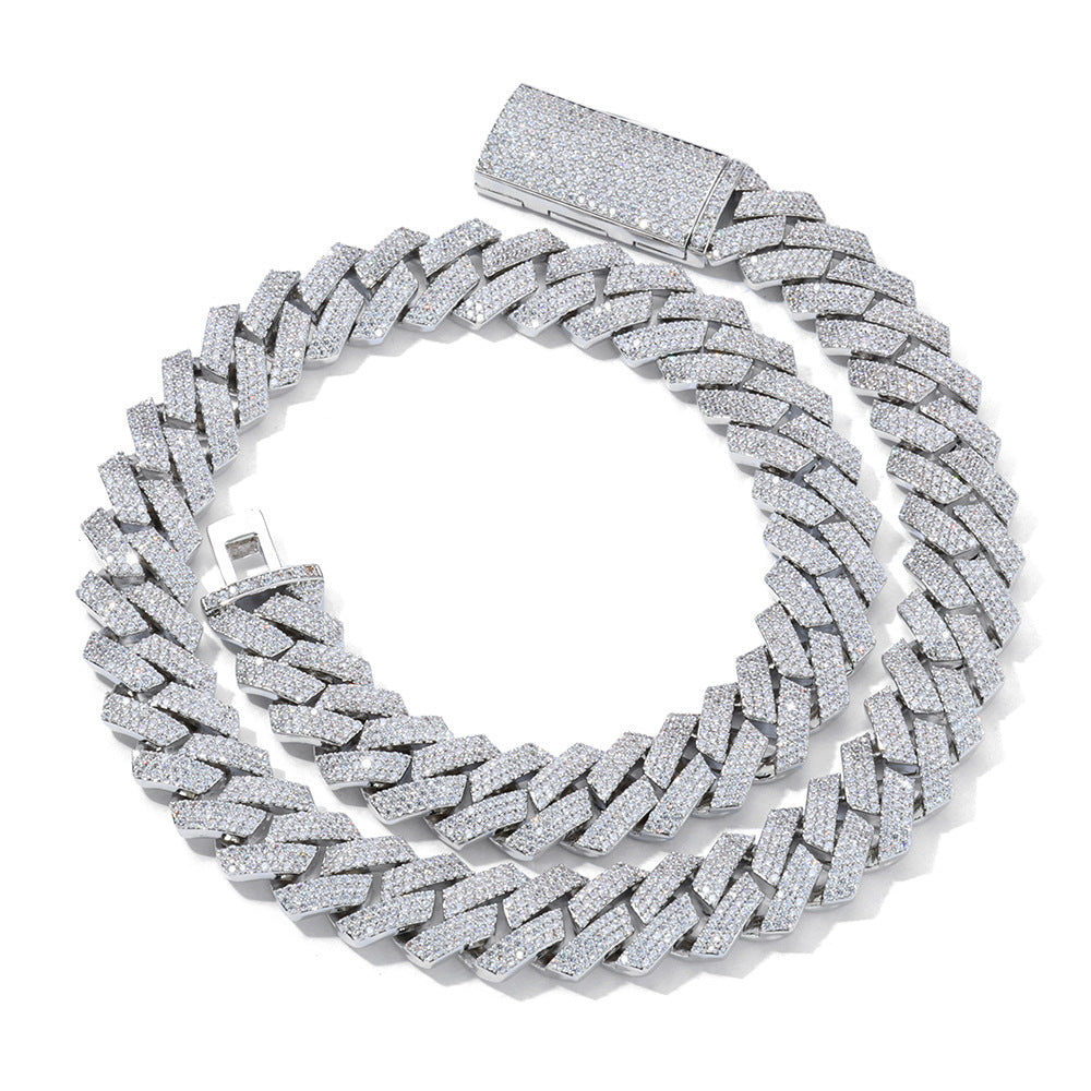 12mm S925 silver moissanite three-row  diamond Cuban Link Chain