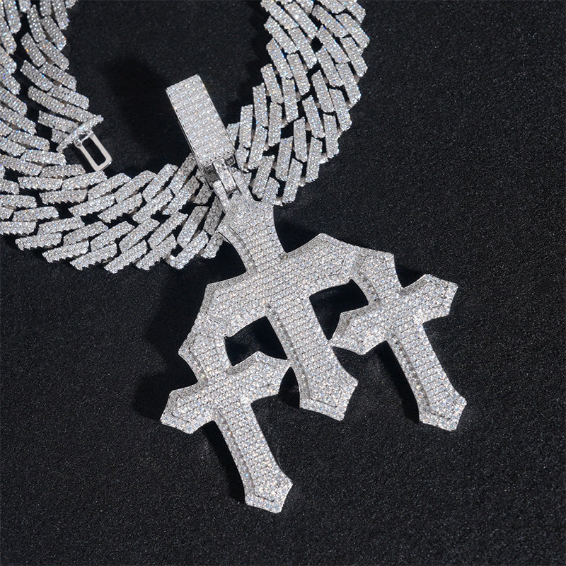 Moissanite Triple Cross Pendant gubanlink