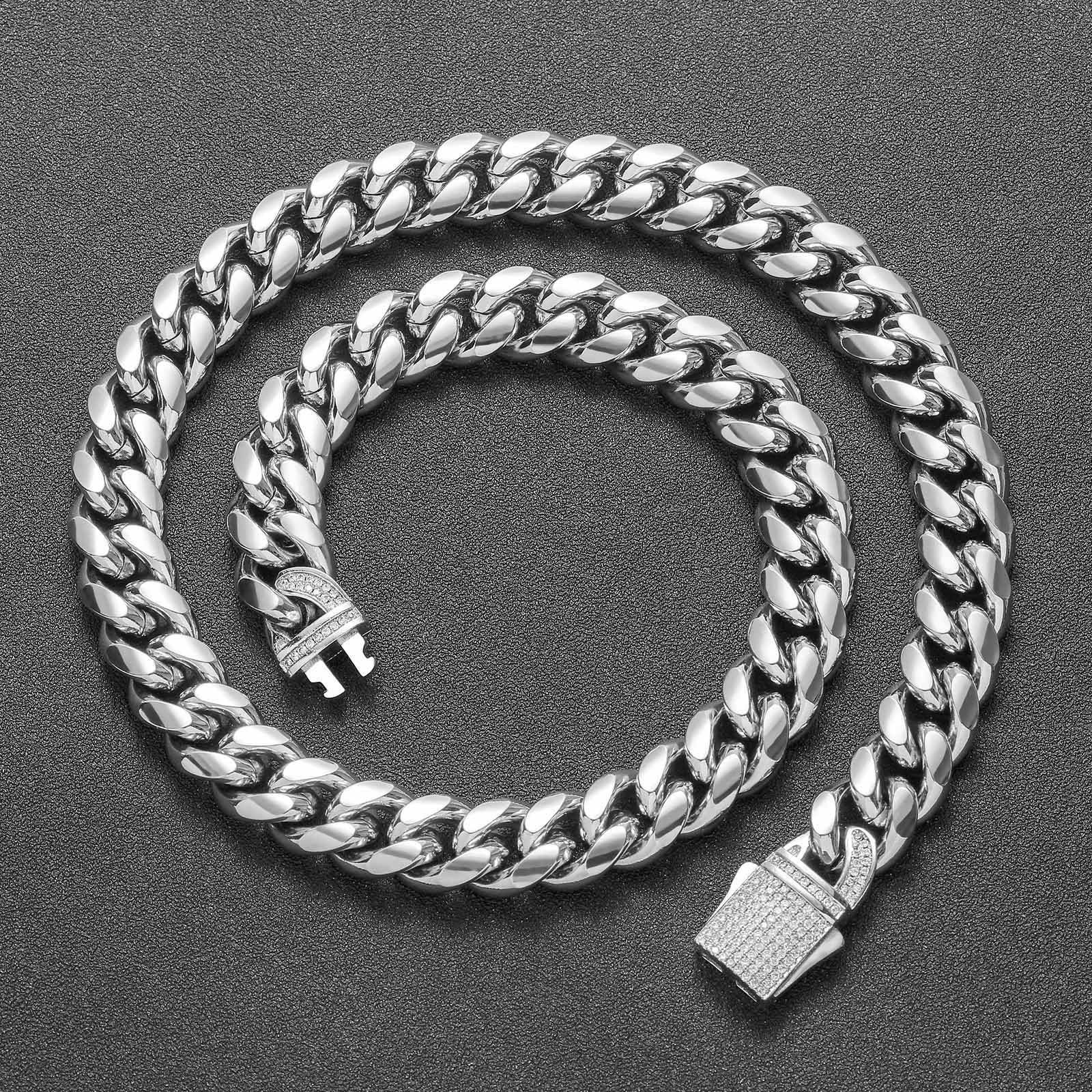 12MM WHite Gold Plated Iced Out Clasp Miami Cuban Link Chain