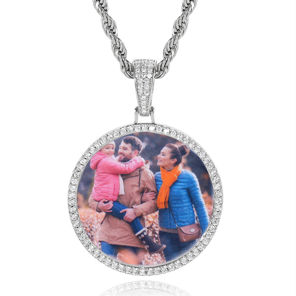 Moissanite S925 Sterling Silver Round Photo Frame Pendant