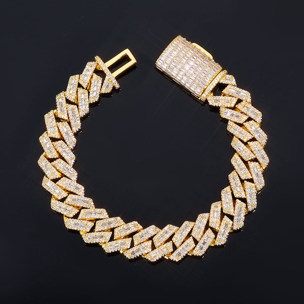 14mm S925 silver moissanite mixed inlaid T square diamond Cuban chain bracelet