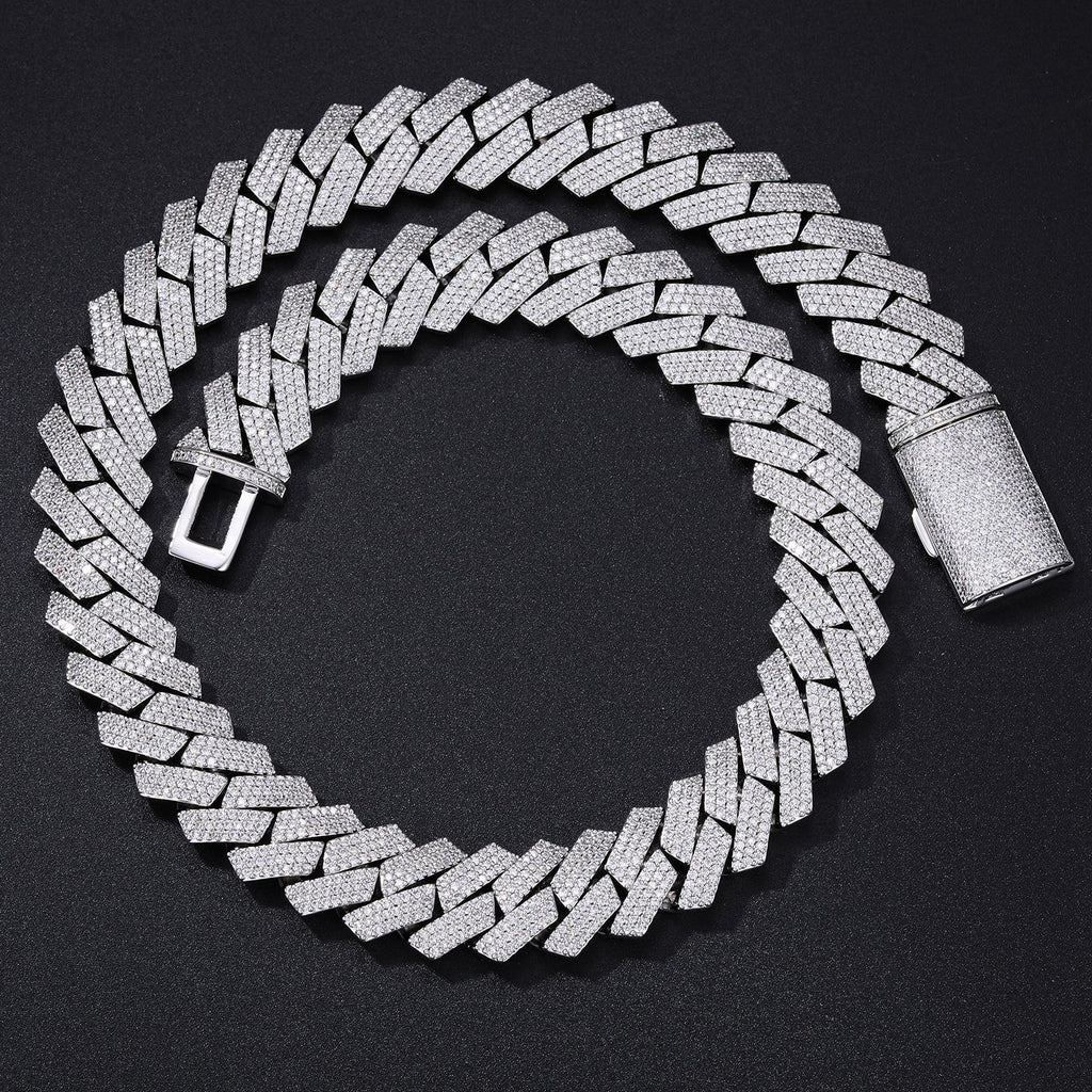 16MM White Gold Plated Iced Out Prong Cuban Link Chain