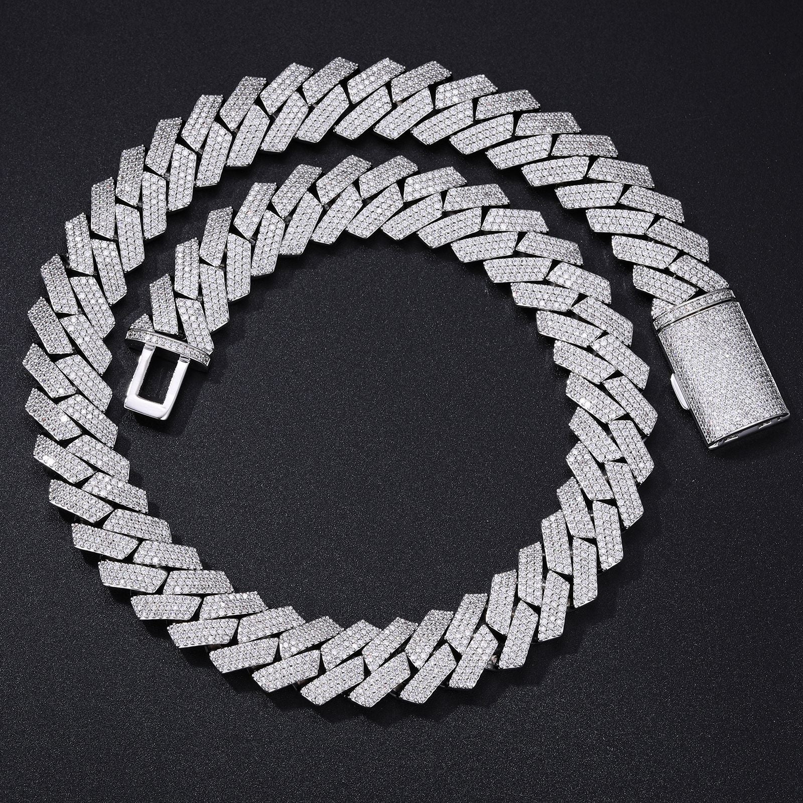 16MM White Gold Plated Iced Out Prong Cuban Link Chain Thegoldlinks