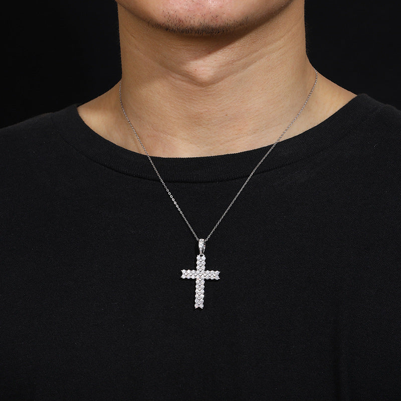 Hip Hop Moissanite Cross Pendant Gold Plated Necklace