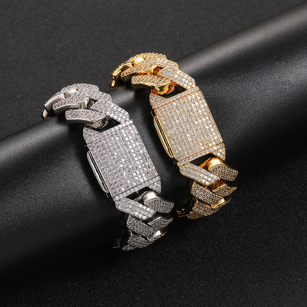 20mm S925 silver moissanite three-row diamond diamond Cuban bracelet