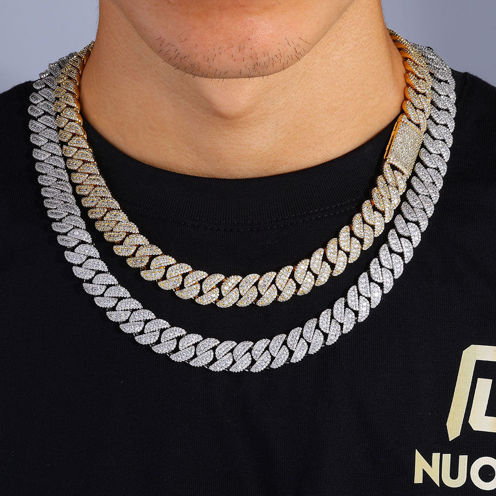 14mm S925 silver moissanite flip clasp Cuban Link Chain