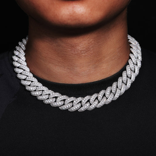 18mm White Gold Plated Three-row Zircon Bubble Cuban Chain