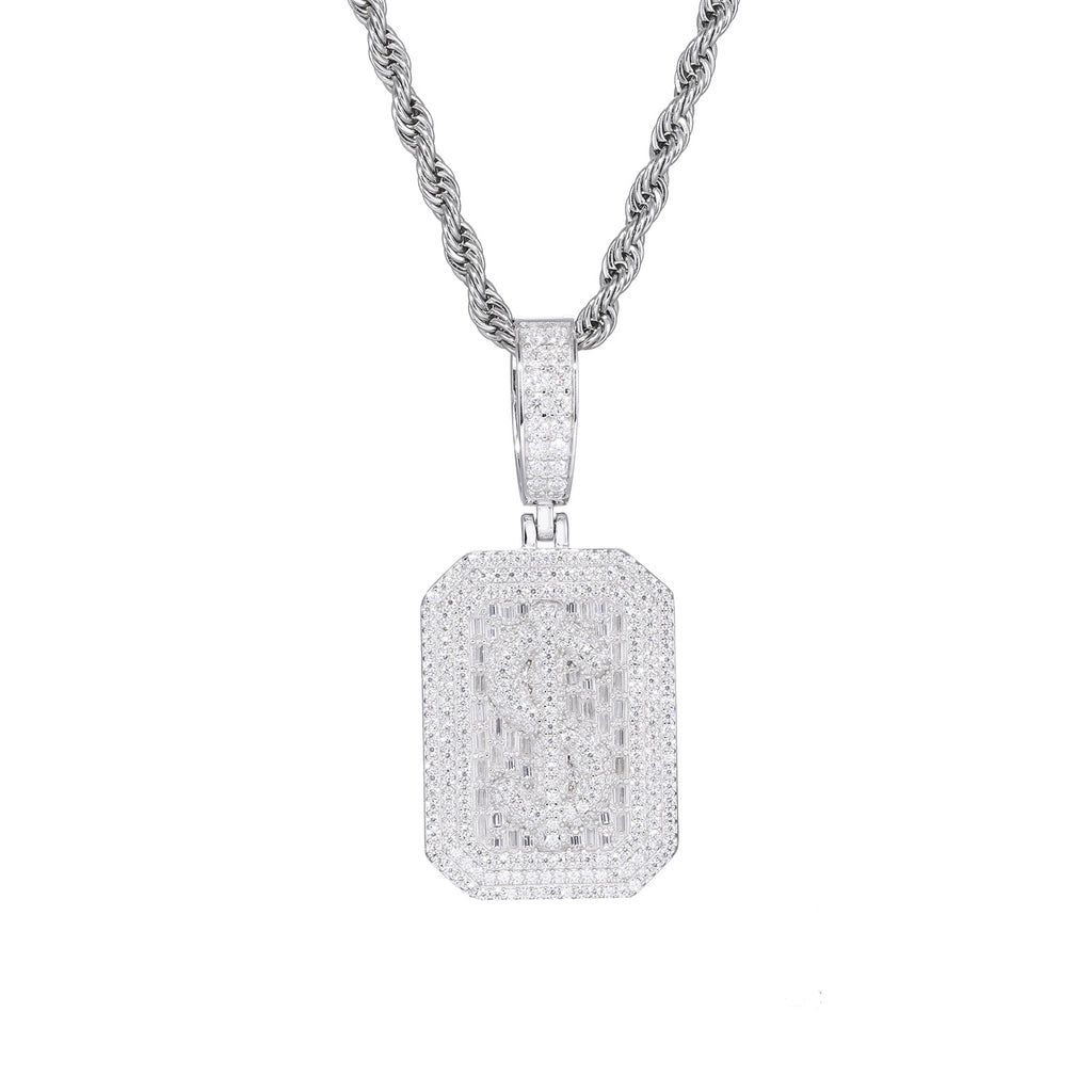 Rectangular Moissanite Dollar Sign Sterling Silver Pendant