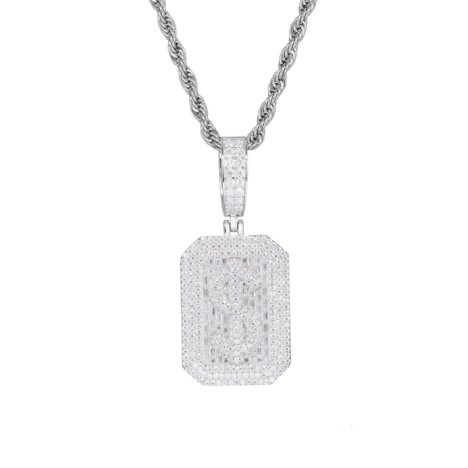 Rectangular Moissanite Dollar Sign Sterling Silver Pendant