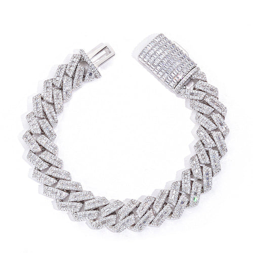12mm S925 silver moissanite mixed inlaid T square diamond Cuban chain bracelet Gubanlink