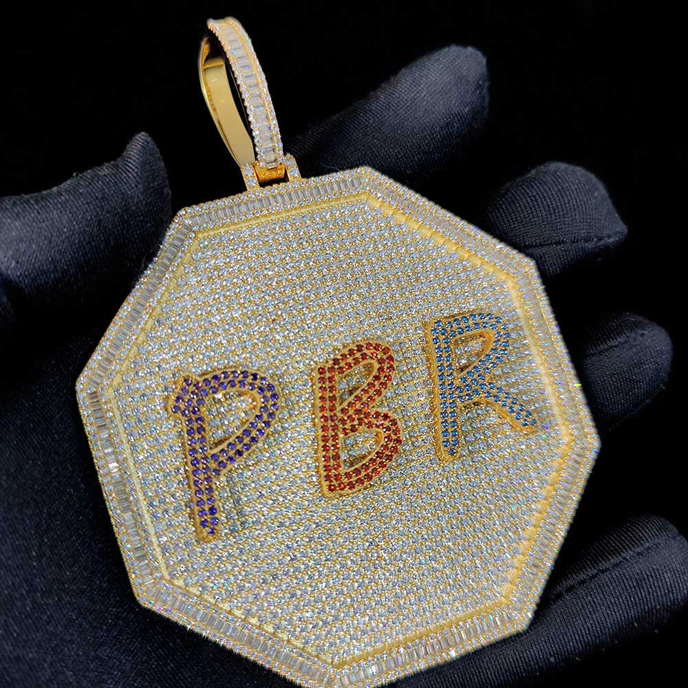 3D Big Octagon Custom Letter Pendant