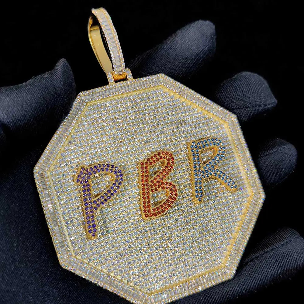 3D Big Octagon Custom Letter Pendant Thegoldlinks