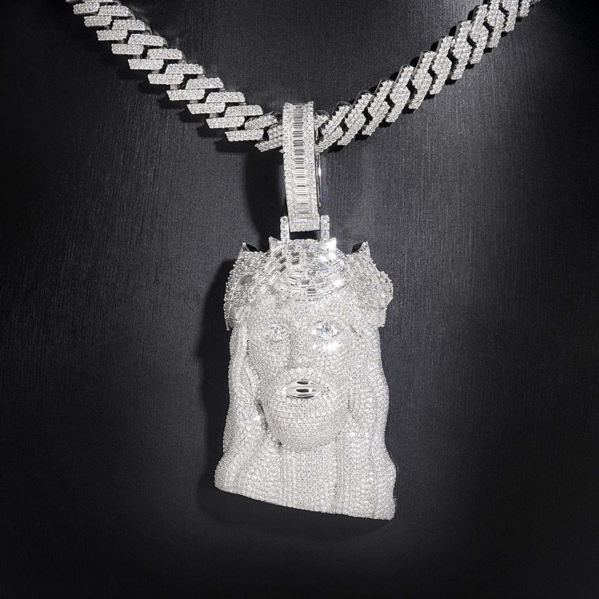 S925 Sterling Silver Moissanite Jesus Head Pendant gubanlink