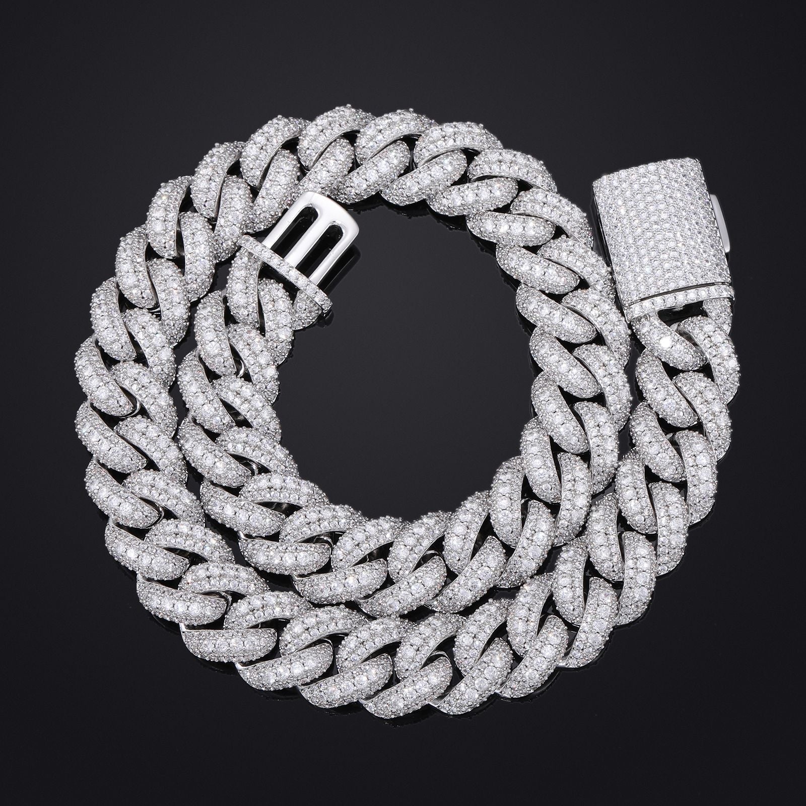 18mm White Gold Plated Three-row Zircon Bubble Cuban Chain Thegoldlinks