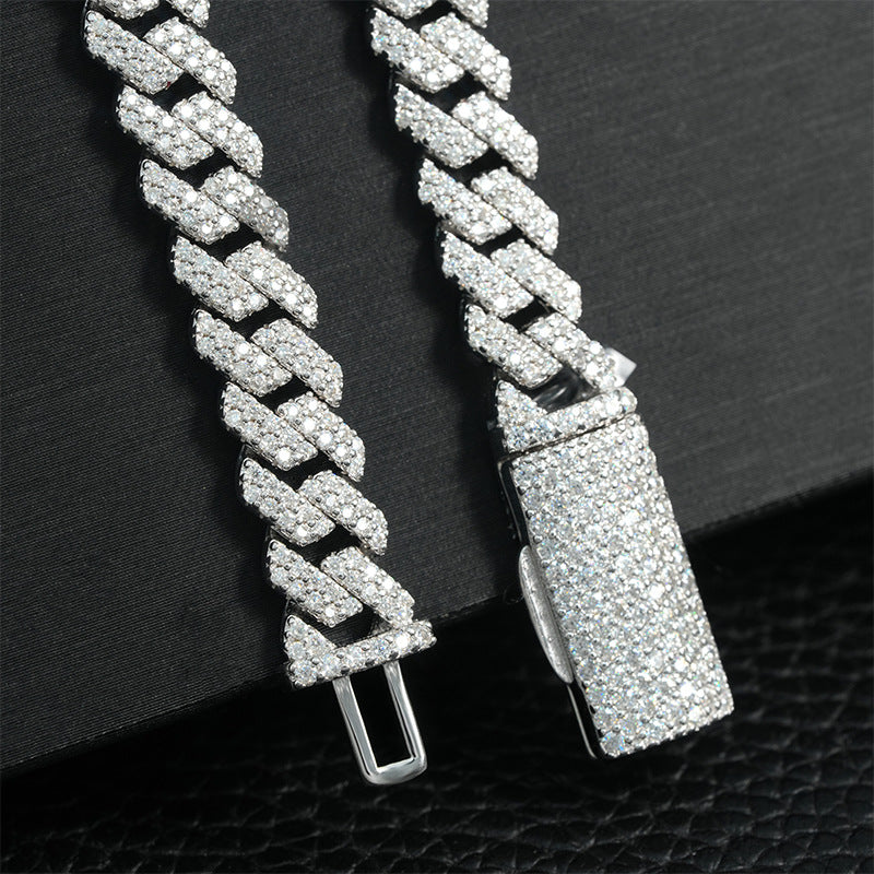 8mm S925 silver diamond row moissanite Cuban Link Chain