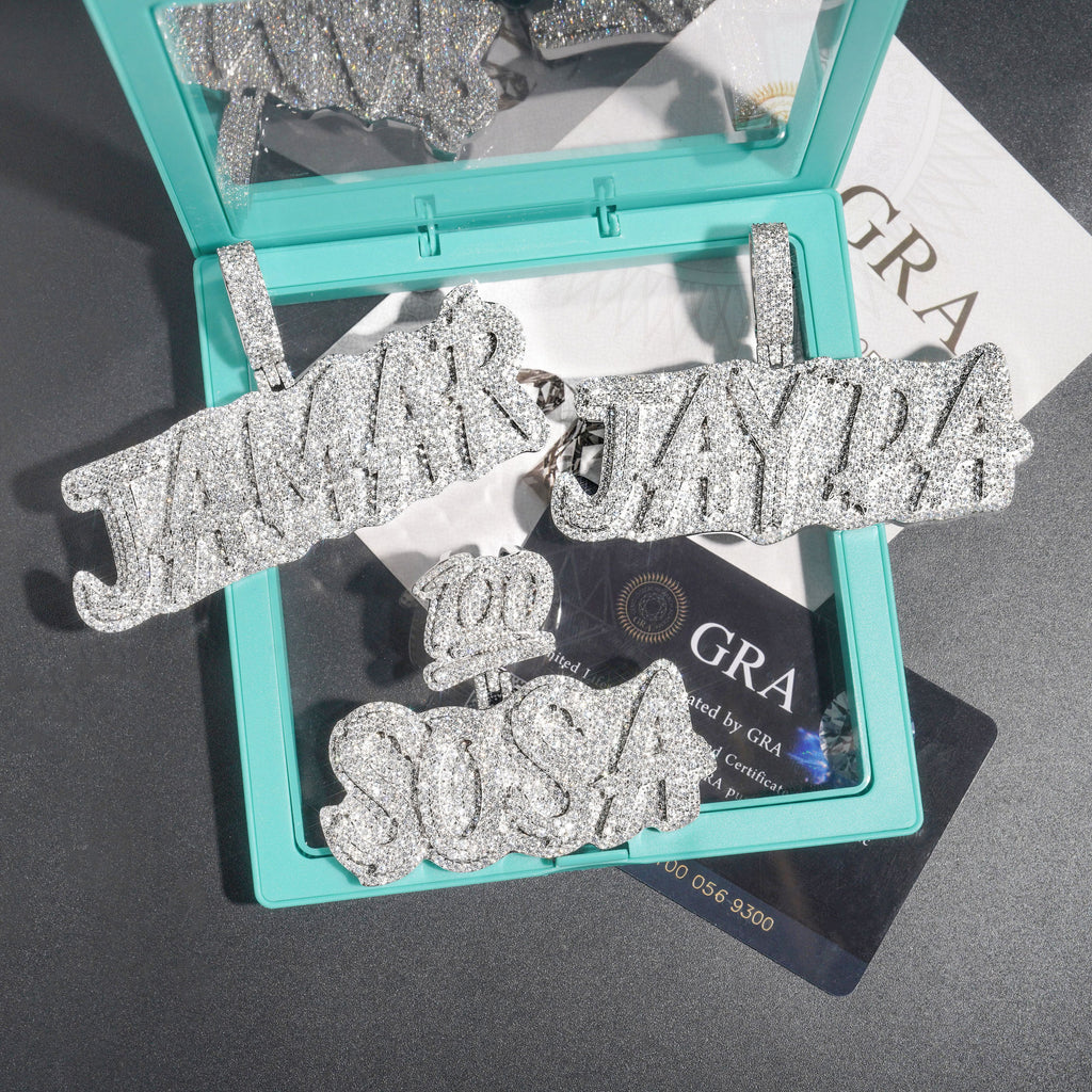 Silver Moissanite Burr Letter Necklace Pendant