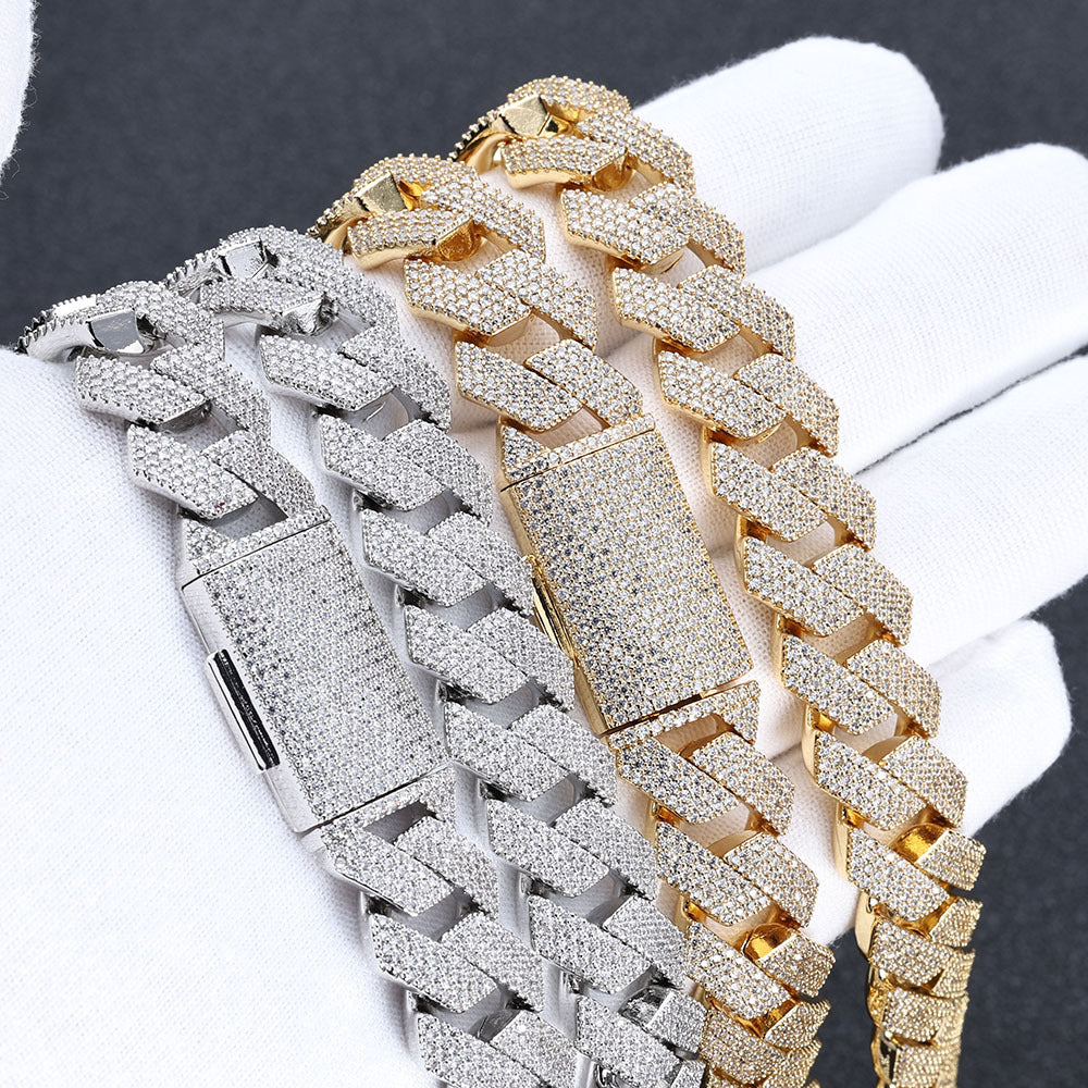 15mm Moissanite S925 Silver Necklace with Diamond Diamond Cuban Chain