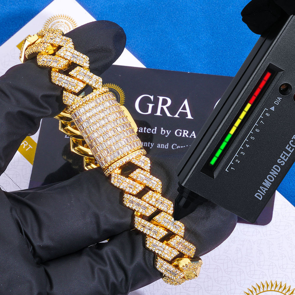 12mm S925 silver moissanite mixed inlaid T square diamond Cuban chain bracelet Gubanlink