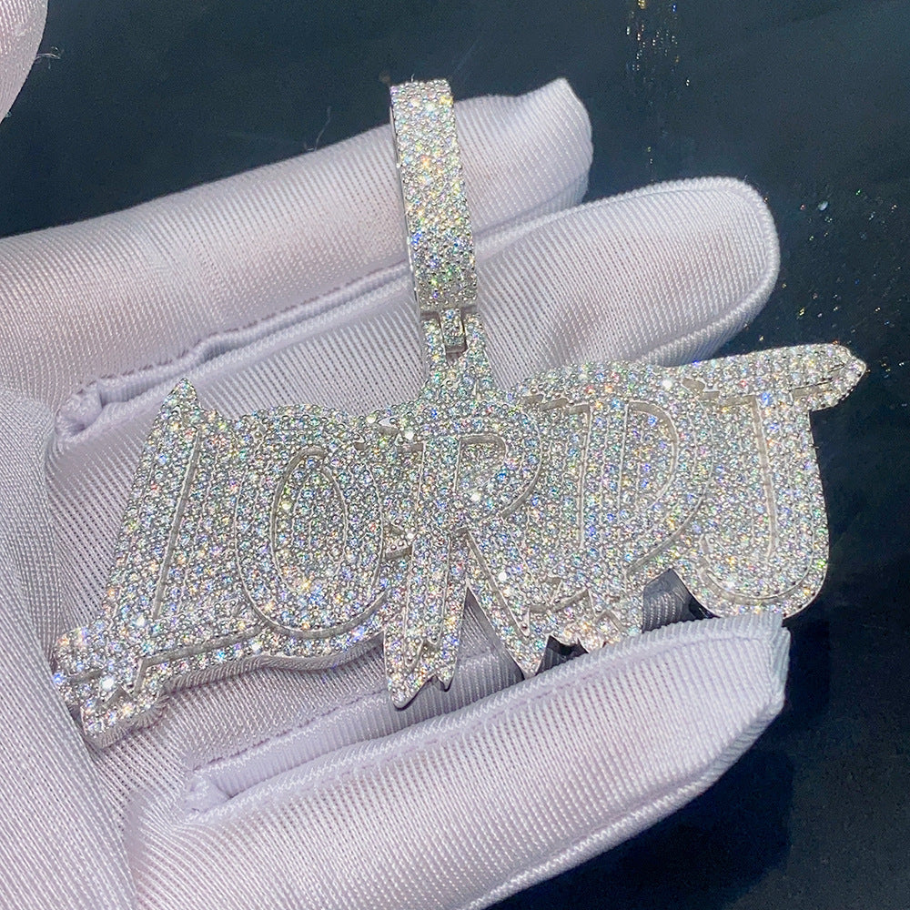 Silver Moissanite Burr Letter Necklace Pendant