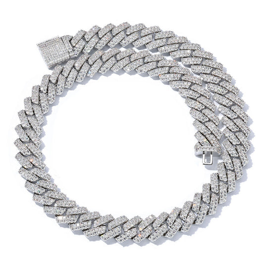 14mm 925 silver moissanite diamond cuban chain