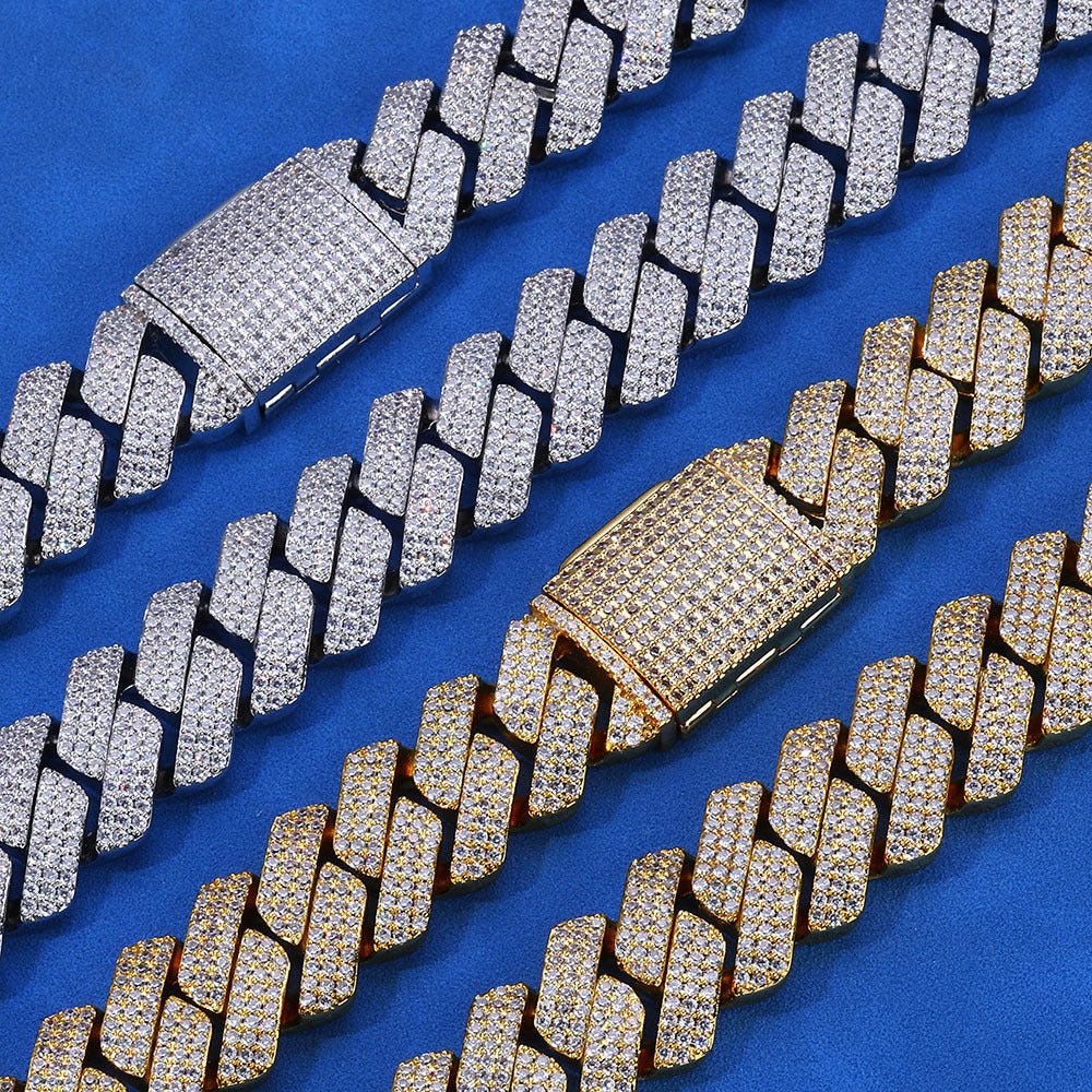 20mm S925 silver moissanite three-row diamond diamond Cuban bracelet Gubanlink