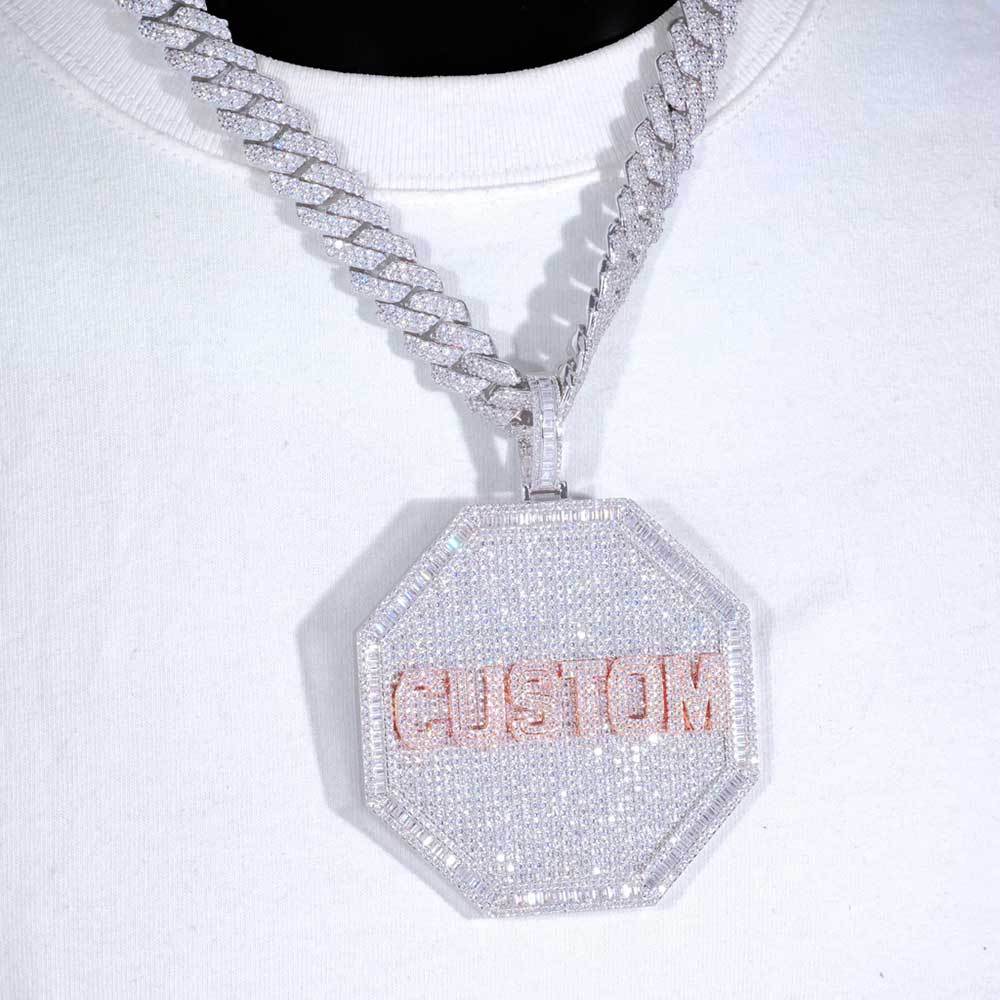 3D Big Octagon Custom Letter Pendant