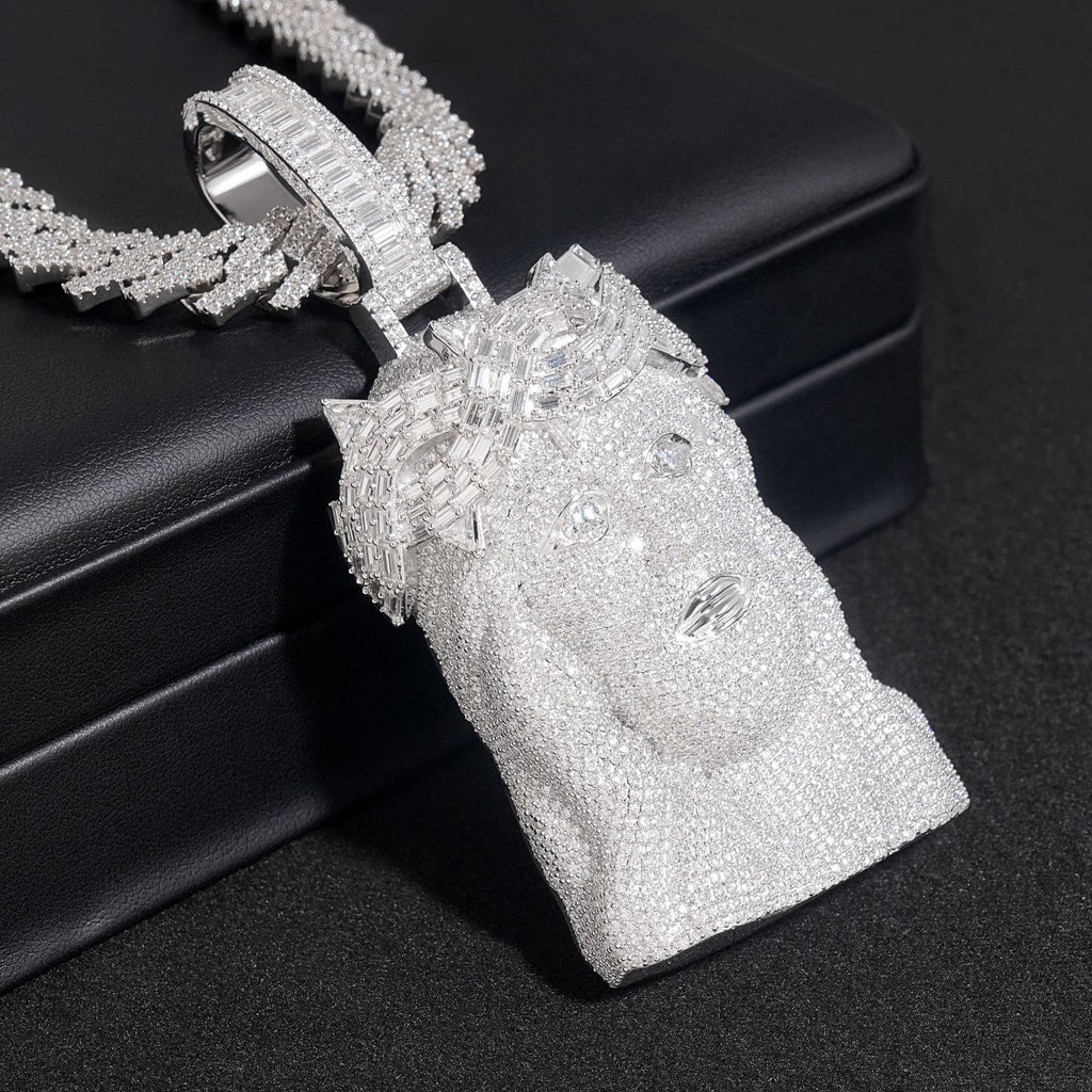 S925 Sterling Silver Moissanite Jesus Head Pendant