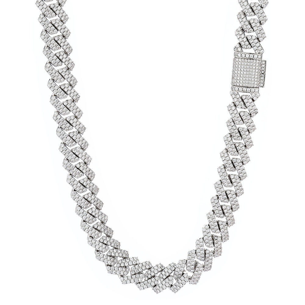 14mm 925 silver moissanite diamond cuban chain