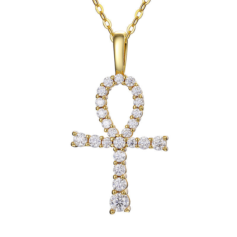 Moissanite and Diamond Micro Cross Pendant Necklace (Sterling Silver) UCCIYO