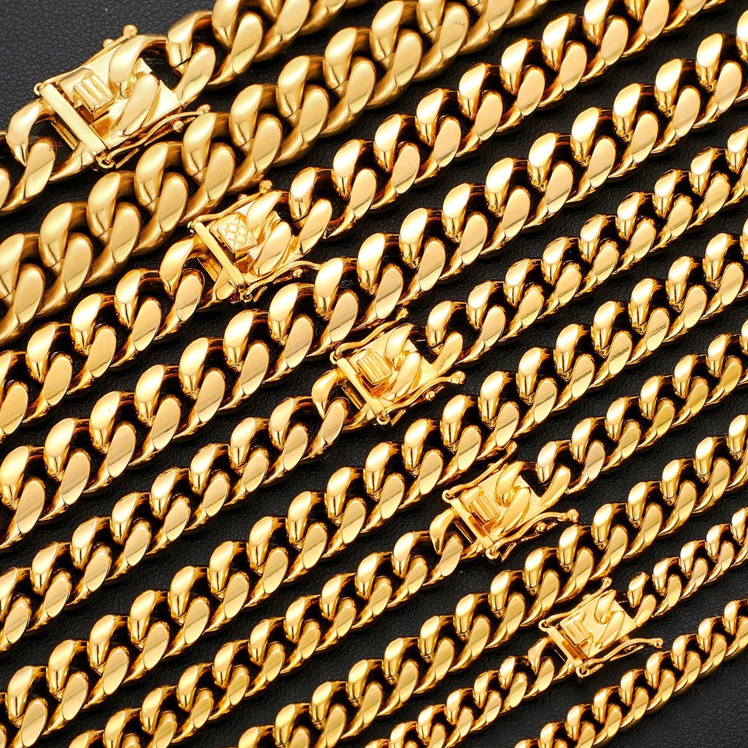 8/10/12/14/16/18MM 18K Gold Plated  Miami Cuban Link Chain