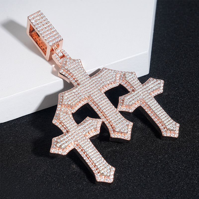 Moissanite Triple Cross Pendant gubanlink