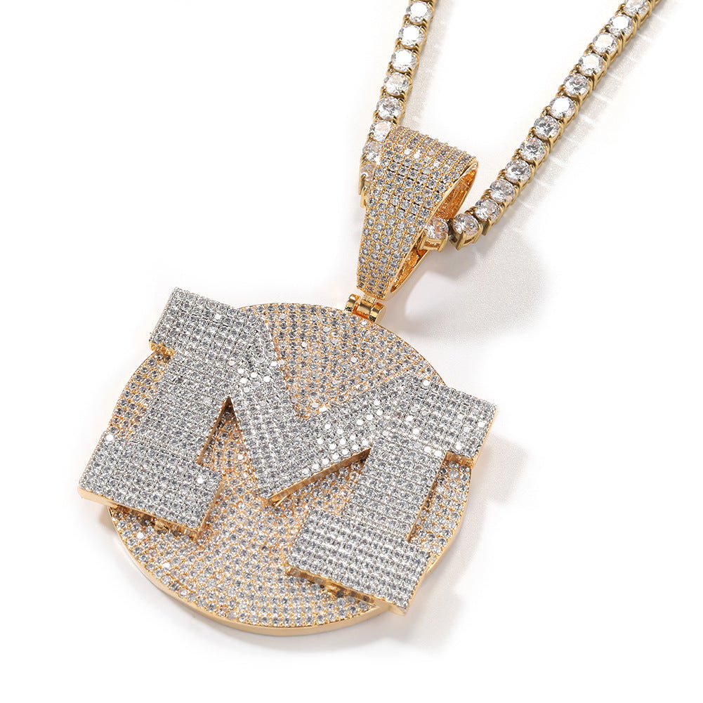 Custom Round Base Plate Large Letter Zircon Pendant