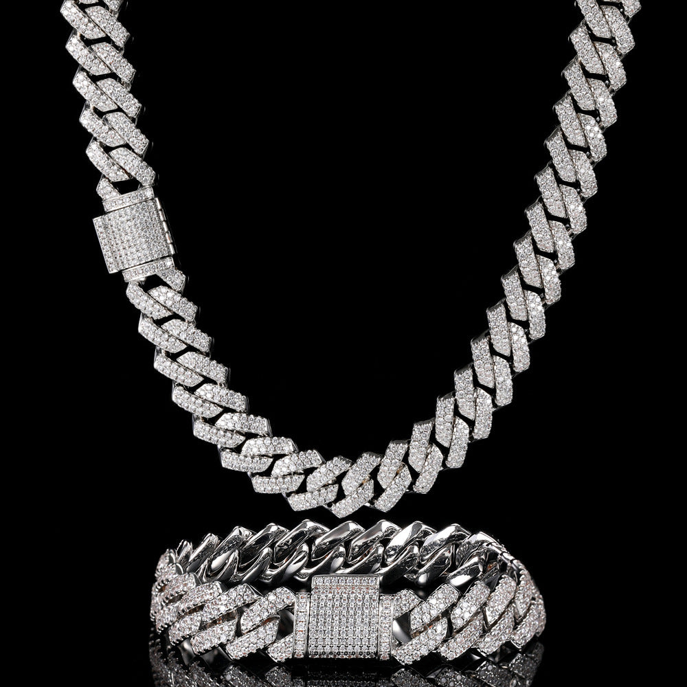 14mm 925 silver moissanite diamond cuban chain