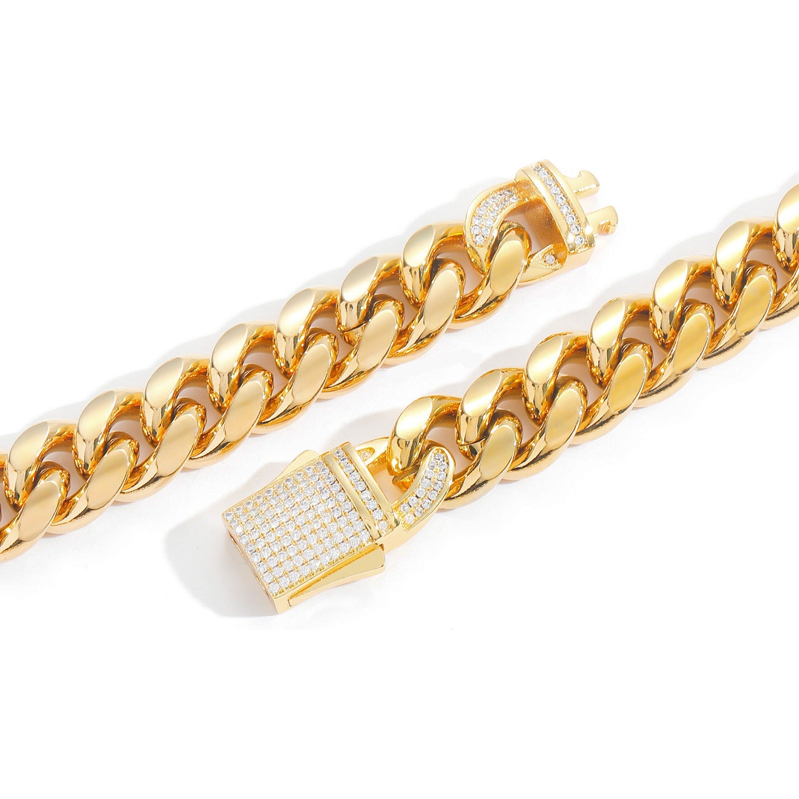 12MM 14K  Gold Plated Iced Out Clasp Miami Cuban Link Bracelet Icedking