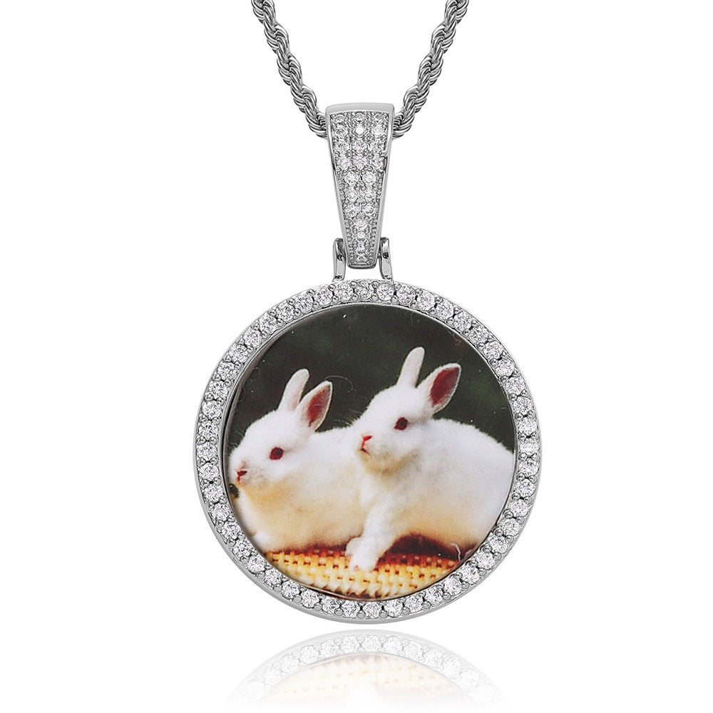 Moissanite S925 Sterling Silver Round Photo Frame Pendant