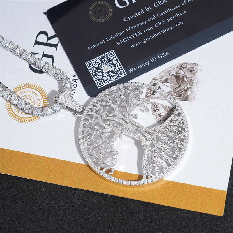 S925 Sterling Silver Moissanite Tree Of Life Baguette Cut Pendant