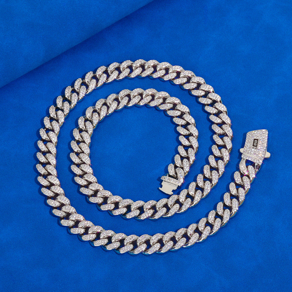 12mm S925 silver double row moissanite Moroccan Cuban Link Chain