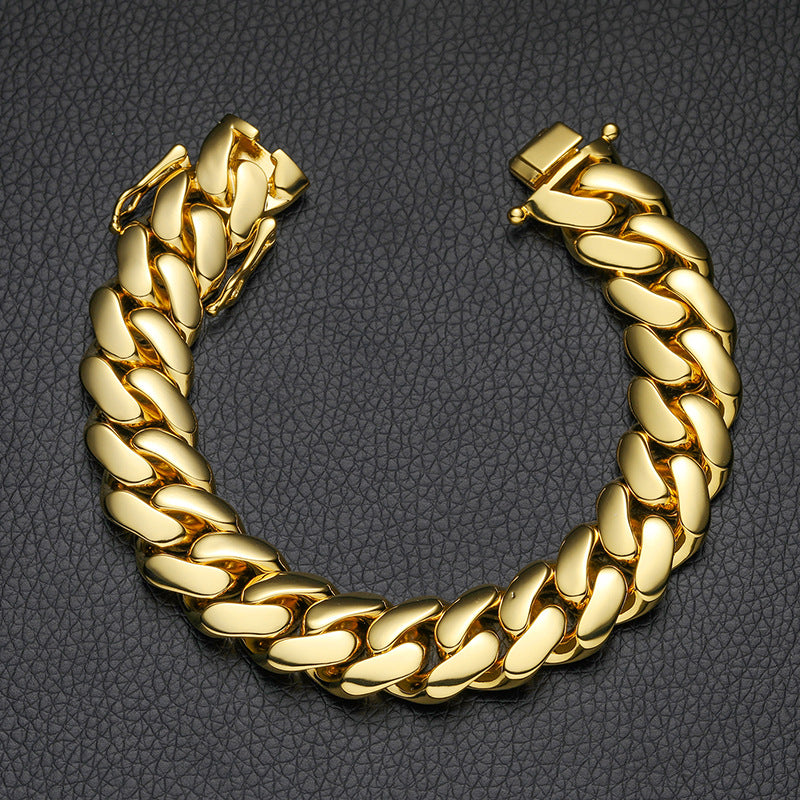 8/10/12/14/16/18MM 18K Gold Plated  Butterfly Buckle Miami Cuban Link Bracelet Gubanlink