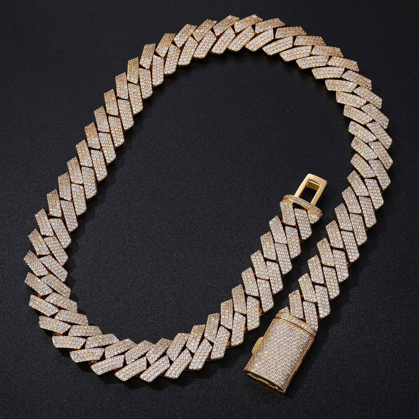 16MM Gold Plated Iced Out Prong Cuban Link Chain