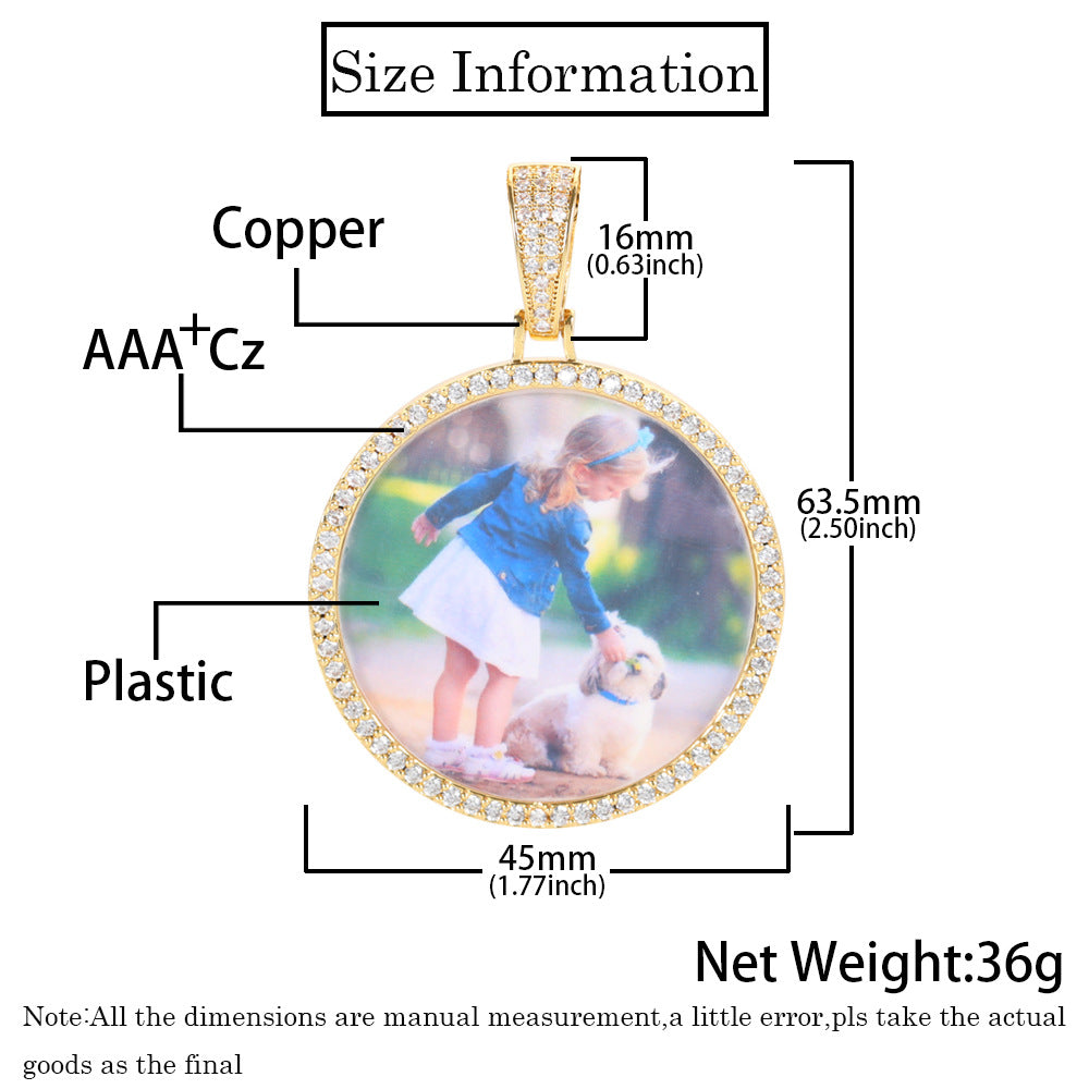 Round photo zircon photo frame pendant DIY