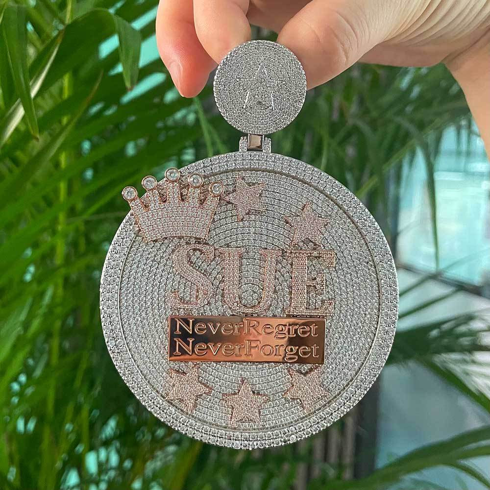 Customized Letter and Number Round Star Crown Pendant