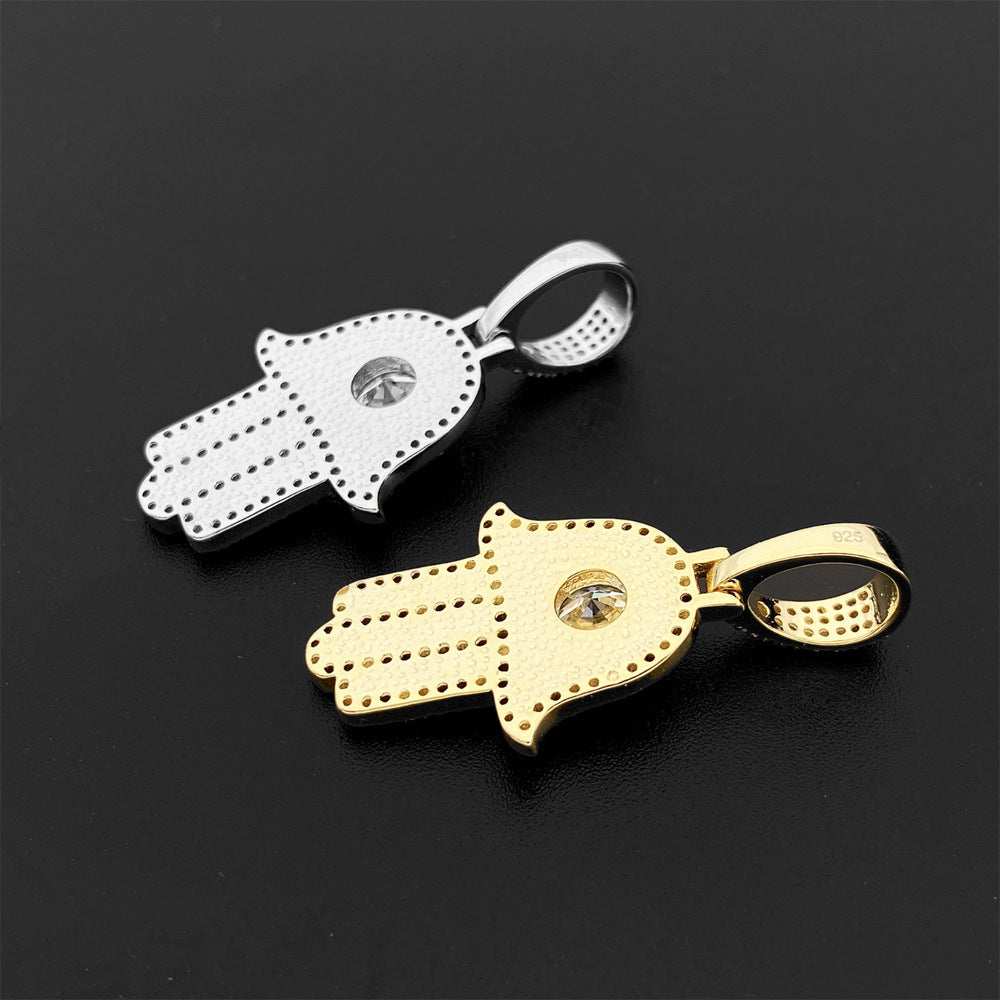 Solid Sterling Silver Genuine VVS Diamond Hamsa Hand Hip Hop Pendant