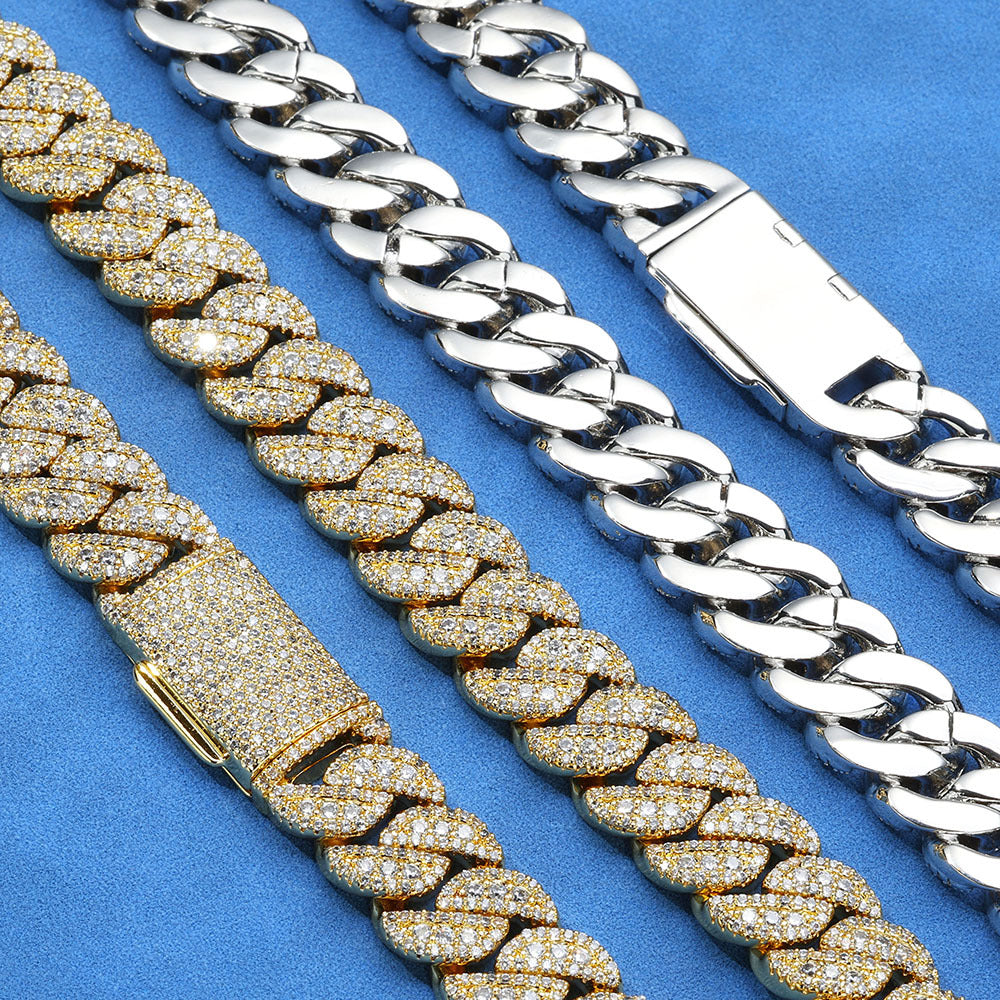 14mm S925 silver moissanite flip clasp Cuban Link Chain