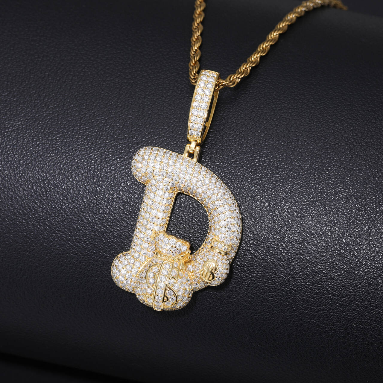 S925 Silver Moissanite Money Bag Letter Pendant