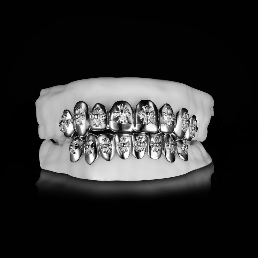 Cross Embossed Sterling Silver Braces Grillz