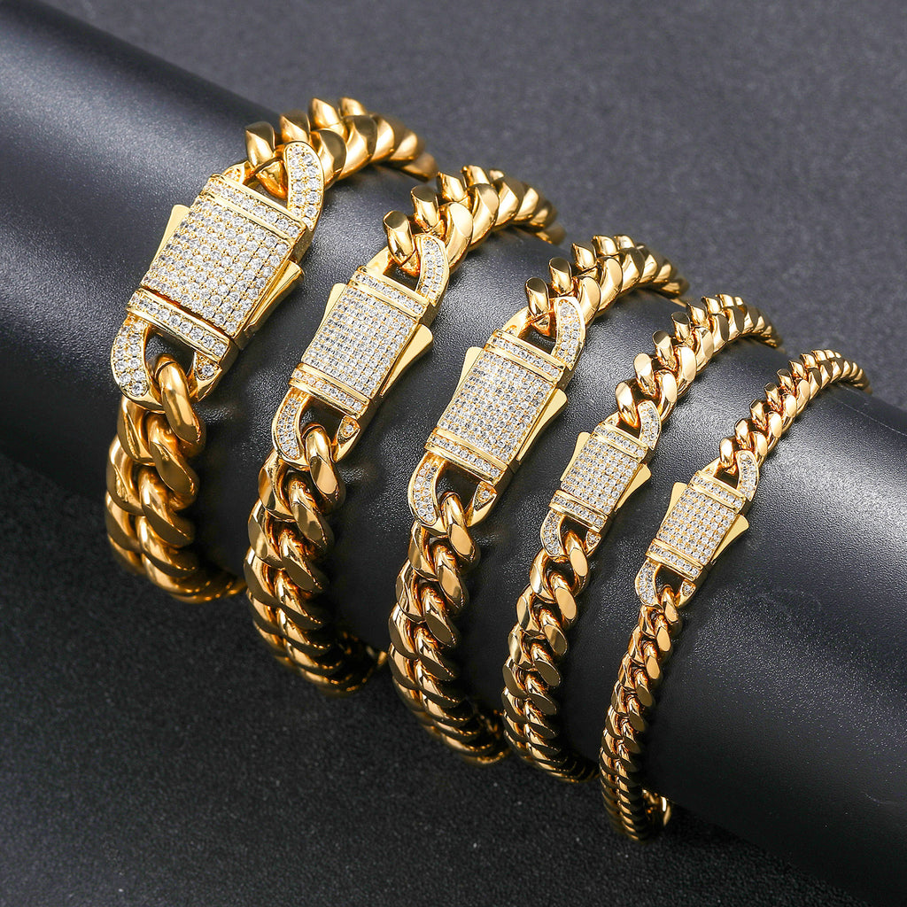 12MM 14K  Gold Plated Iced Out Clasp Miami Cuban Link Bracelet